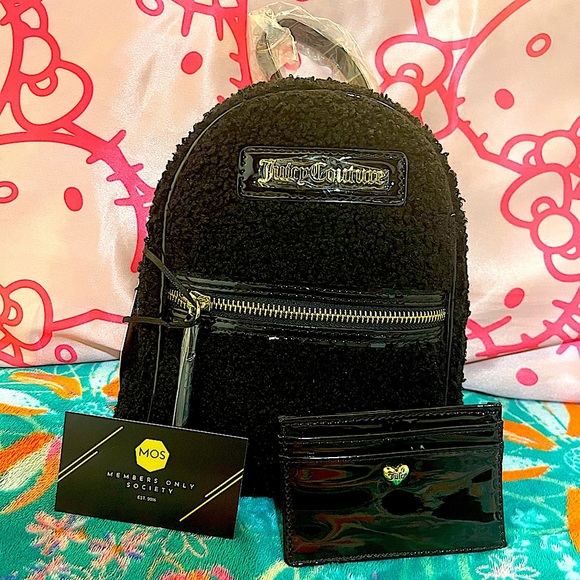 Juicy Couture Handbags - 🐑 Juicy Couture Black Mini Sherpa Backpack w/ Patent Leather Cardholder